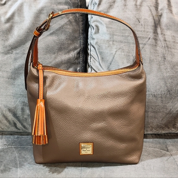 DOONEY & BOURKE PAIGE SAC PEBBLED LEATHER TASSLED HOBO BAG IN ELEPHANT BNWOT - Picture 1 of 17